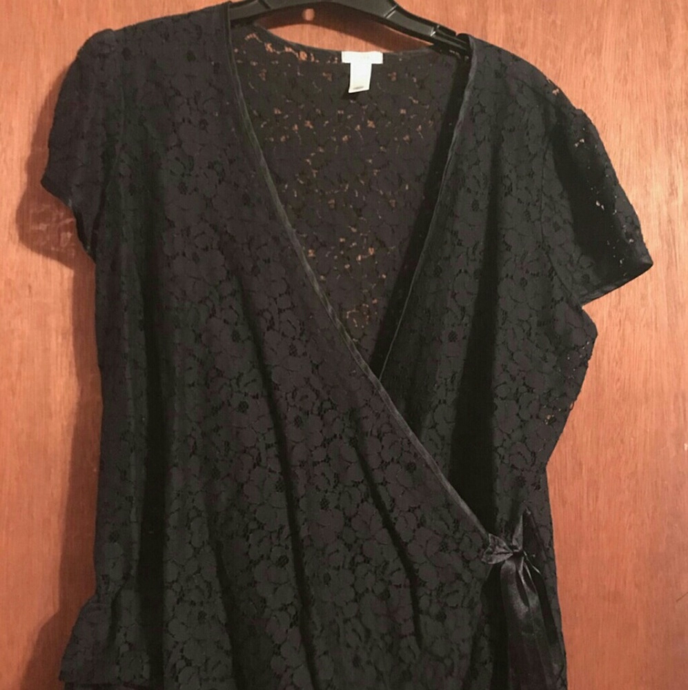 Black Lace Wrap Blouse